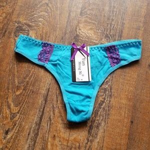 Cotton Thong Panty With Lace Accent